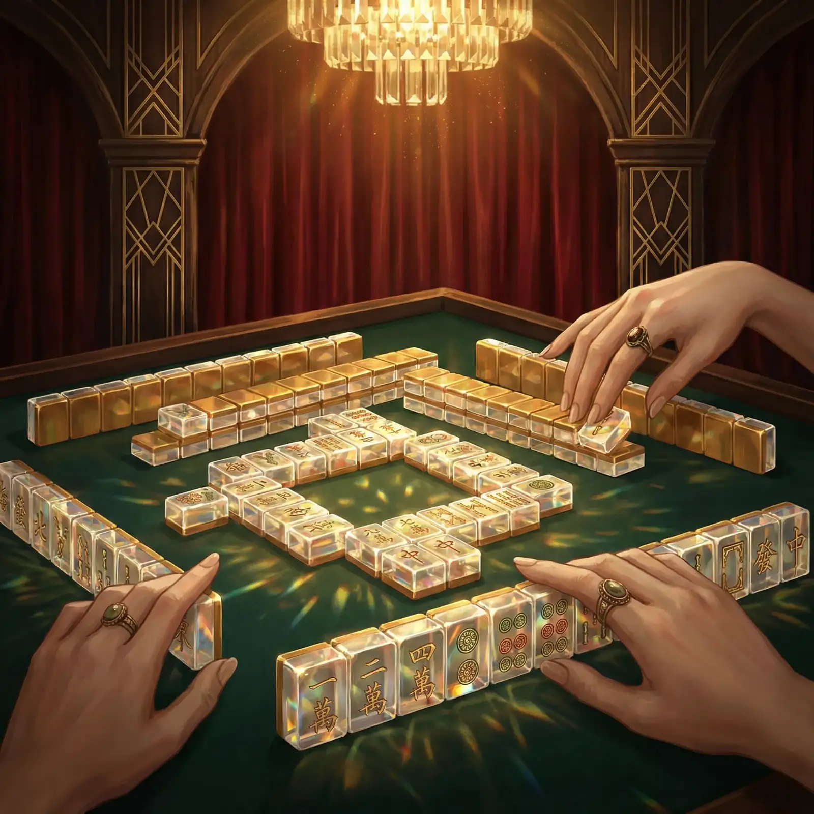 开元棋牌水晶麻将精雕牌面特写